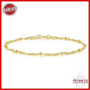 14K Gold Twisted Bead Chain Bracelet 17/19/21cm Women's Jewelry
